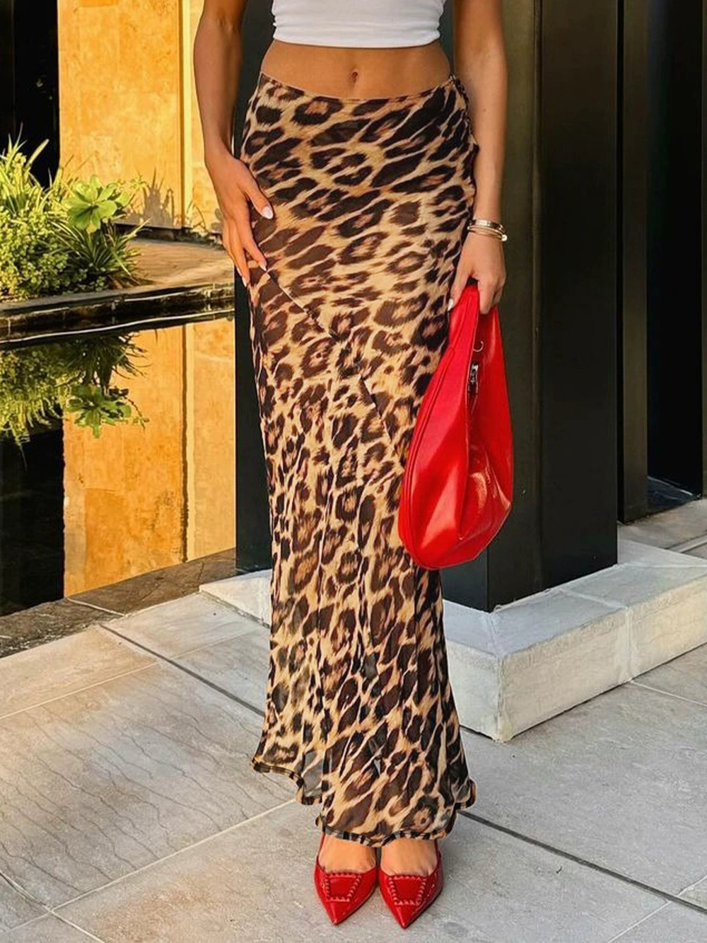 ZARA Summer Fashion Sexy Leopard Print Mesh Sheer Bodycon Pencil Skirt
